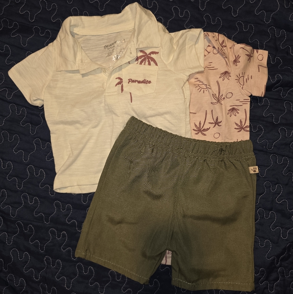 Paradise Palm Print Shirt and Olive Shorts Set